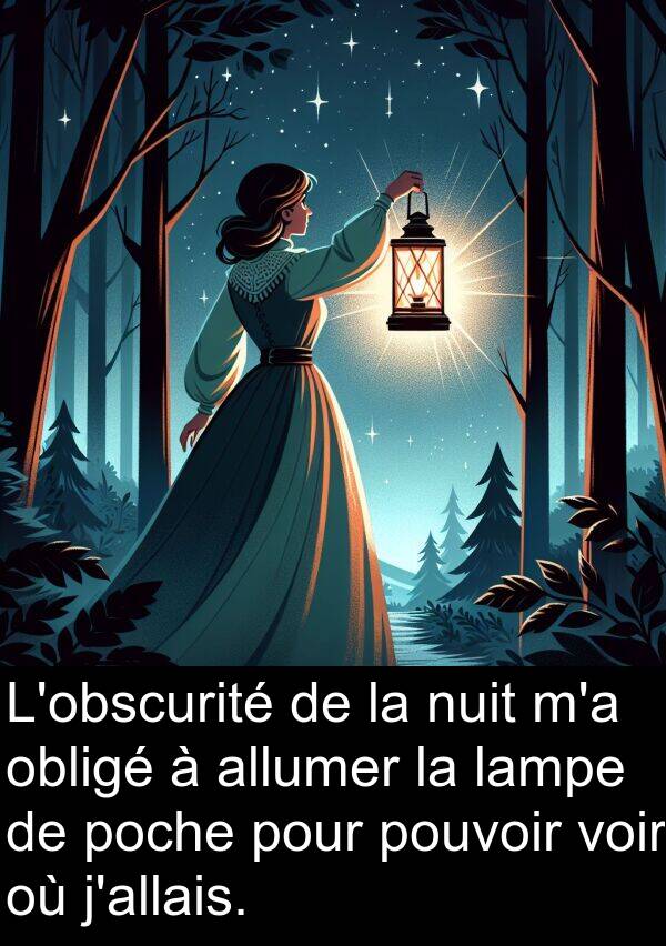 allumer: L'obscurité de la nuit m'a obligé à allumer la lampe de poche pour pouvoir voir où j'allais.