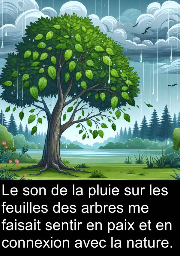 arbres: Le son de la pluie sur les feuilles des arbres me faisait sentir en paix et en connexion avec la nature.