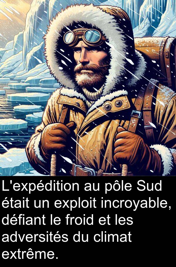 adversités: L'expédition au pôle Sud était un exploit incroyable, défiant le froid et les adversités du climat extrême.