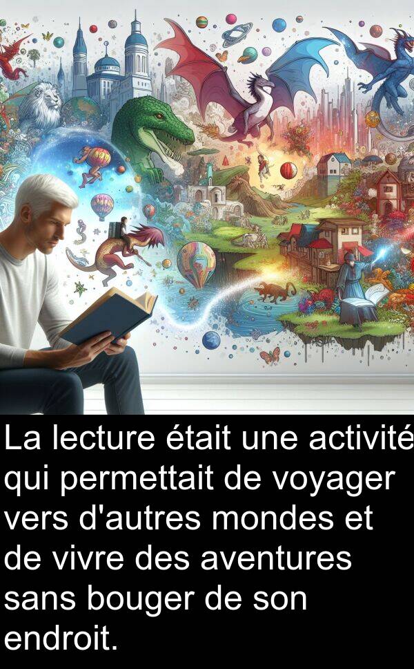 voyager: La lecture était une activité qui permettait de voyager vers d'autres mondes et de vivre des aventures sans bouger de son endroit.