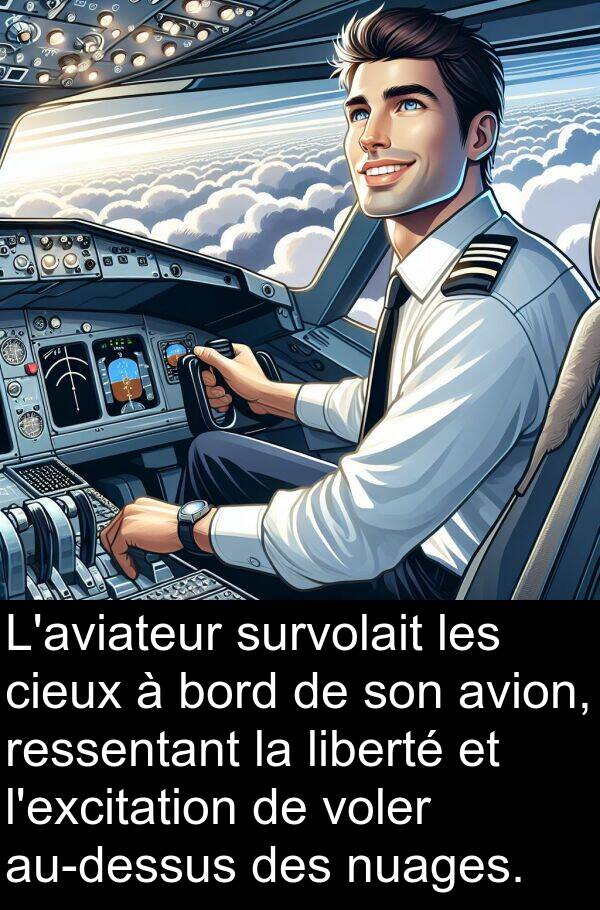 avion: L'aviateur survolait les cieux à bord de son avion, ressentant la liberté et l'excitation de voler au-dessus des nuages.