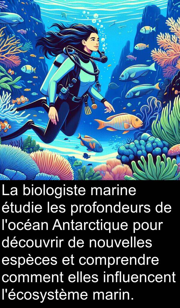 marin: La biologiste marine étudie les profondeurs de l'océan Antarctique pour découvrir de nouvelles espèces et comprendre comment elles influencent l'écosystème marin.