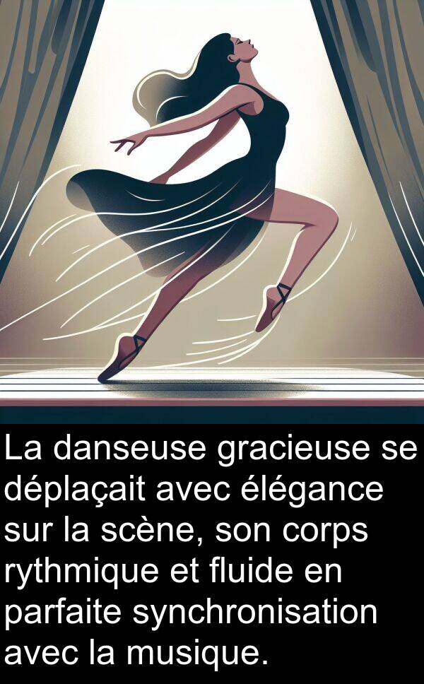 parfaite: La danseuse gracieuse se déplaçait avec élégance sur la scène, son corps rythmique et fluide en parfaite synchronisation avec la musique.