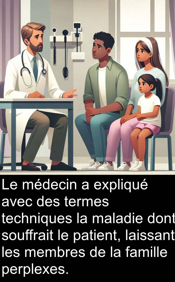 famille: Le médecin a expliqué avec des termes techniques la maladie dont souffrait le patient, laissant les membres de la famille perplexes.