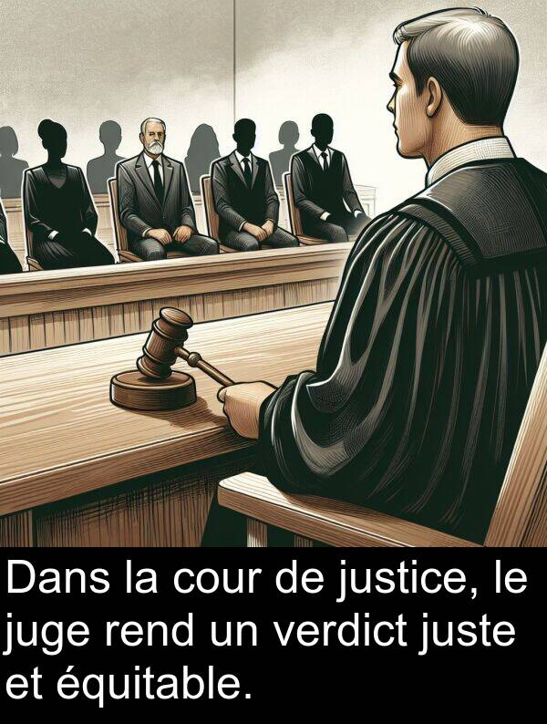 verdict: Dans la cour de justice, le juge rend un verdict juste et équitable.