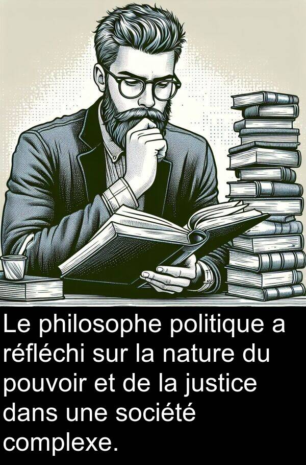 société: Le philosophe politique a réfléchi sur la nature du pouvoir et de la justice dans une société complexe.