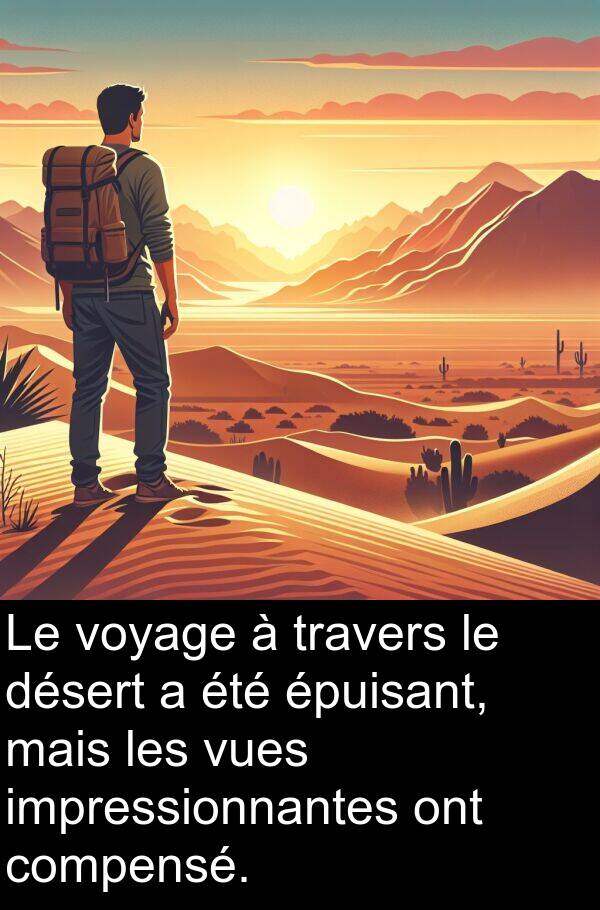 voyage: Le voyage à travers le désert a été épuisant, mais les vues impressionnantes ont compensé.