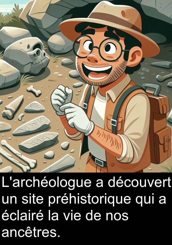 site: L'archéologue a découvert un site préhistorique qui a éclairé la vie de nos ancêtres.