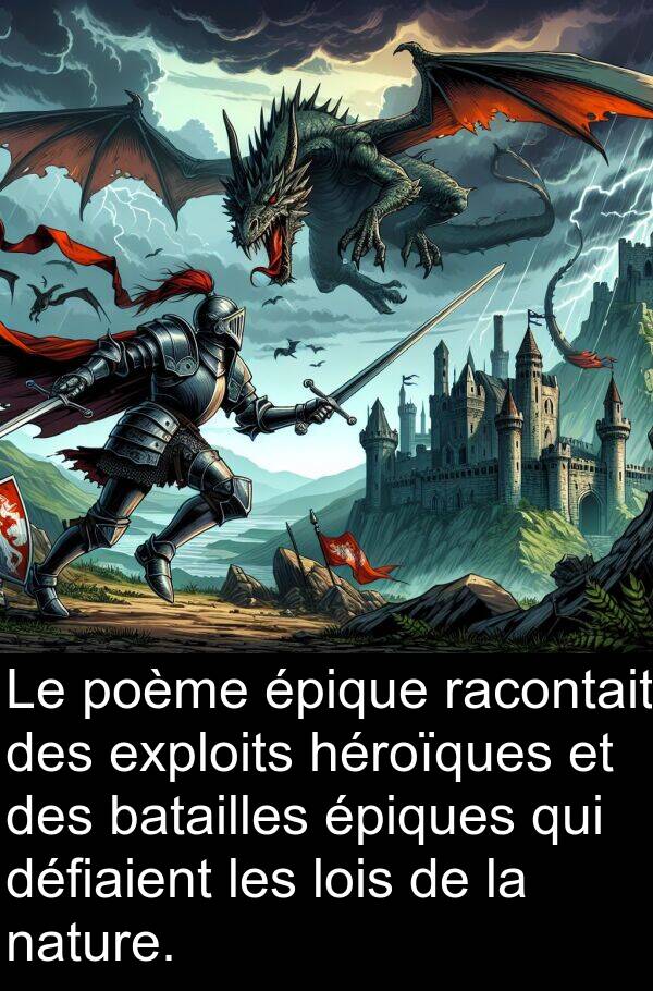 batailles: Le poème épique racontait des exploits héroïques et des batailles épiques qui défiaient les lois de la nature.