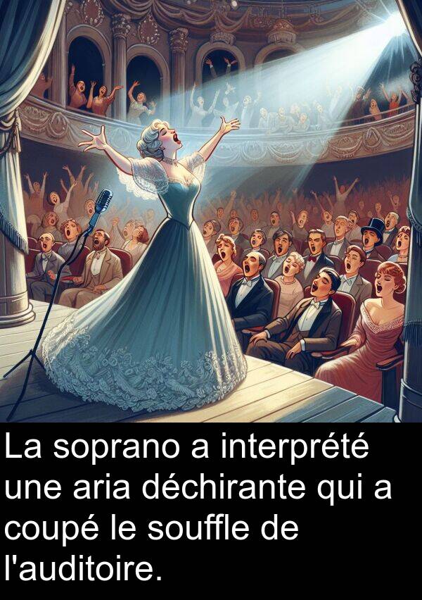 interprété: La soprano a interprété une aria déchirante qui a coupé le souffle de l'auditoire.