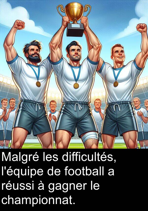 réussi: Malgré les difficultés, l'équipe de football a réussi à gagner le championnat.