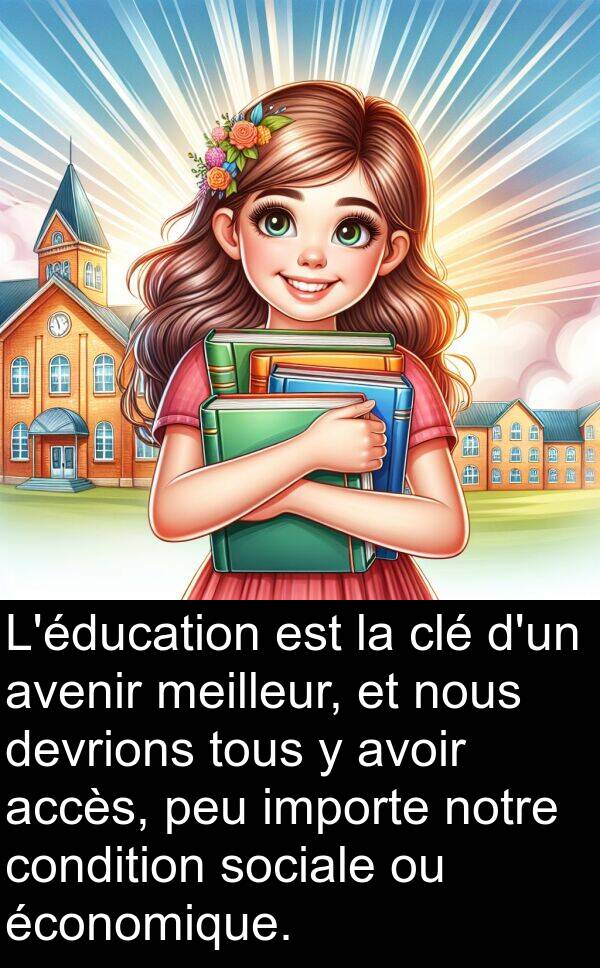 avenir: L'éducation est la clé d'un avenir meilleur, et nous devrions tous y avoir accès, peu importe notre condition sociale ou économique.