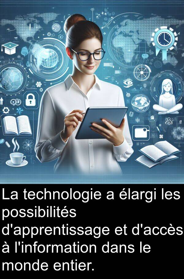 technologie: La technologie a élargi les possibilités d'apprentissage et d'accès à l'information dans le monde entier.