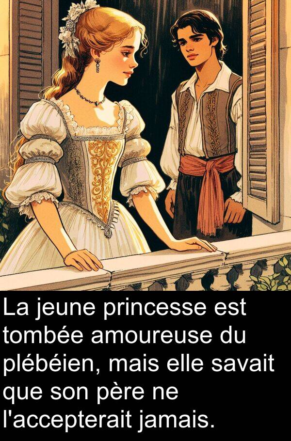 savait: La jeune princesse est tombée amoureuse du plébéien, mais elle savait que son père ne l'accepterait jamais.