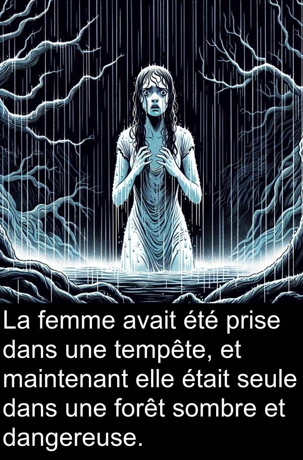 maintenant: La femme avait été prise dans une tempête, et maintenant elle était seule dans une forêt sombre et dangereuse.