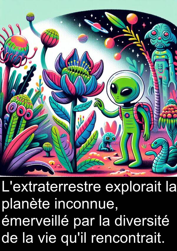 inconnue: L'extraterrestre explorait la planète inconnue, émerveillé par la diversité de la vie qu'il rencontrait.