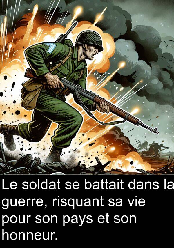 battait: Le soldat se battait dans la guerre, risquant sa vie pour son pays et son honneur.