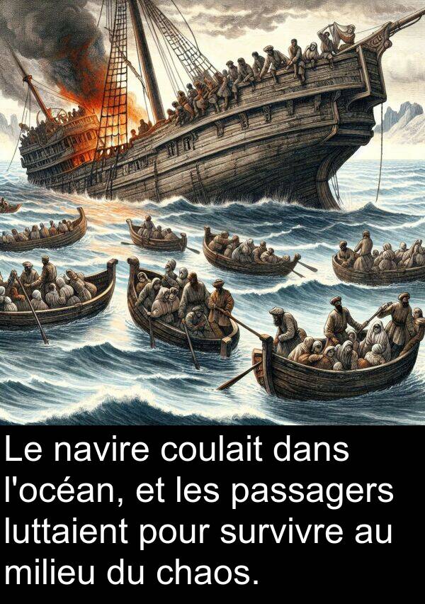 passagers: Le navire coulait dans l'océan, et les passagers luttaient pour survivre au milieu du chaos.