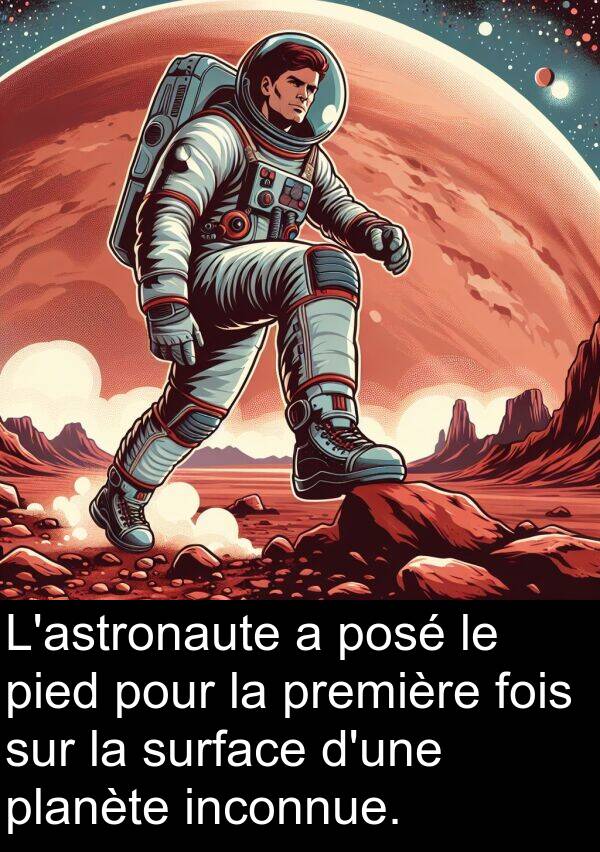 inconnue: L'astronaute a posé le pied pour la première fois sur la surface d'une planète inconnue.