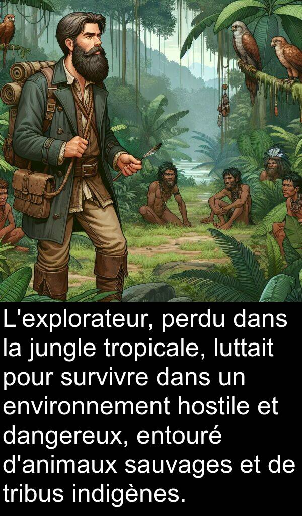 sauvages: L'explorateur, perdu dans la jungle tropicale, luttait pour survivre dans un environnement hostile et dangereux, entouré d'animaux sauvages et de tribus indigènes.