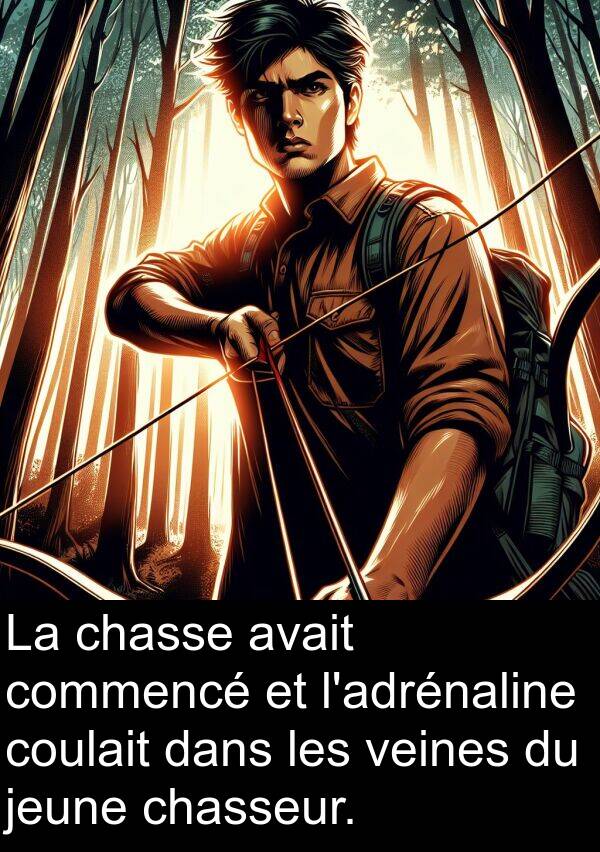 veines: La chasse avait commencé et l'adrénaline coulait dans les veines du jeune chasseur.