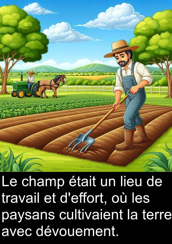 terre: Le champ était un lieu de travail et d'effort, où les paysans cultivaient la terre avec dévouement.