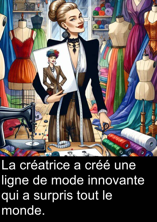 ligne: La créatrice a créé une ligne de mode innovante qui a surpris tout le monde.