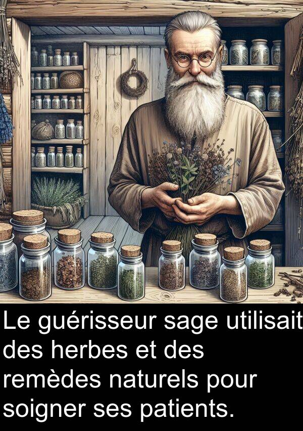 utilisait: Le guérisseur sage utilisait des herbes et des remèdes naturels pour soigner ses patients.