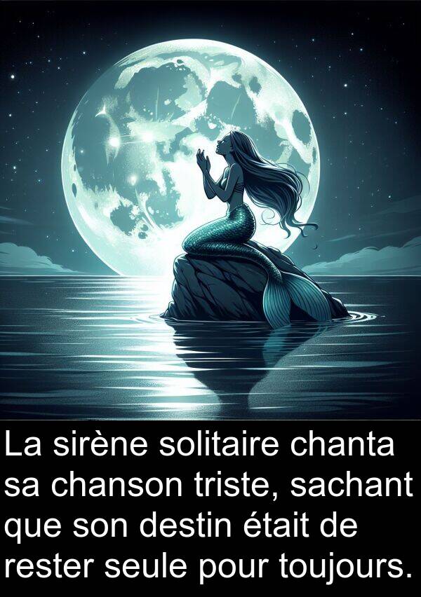 sachant: La sirène solitaire chanta sa chanson triste, sachant que son destin était de rester seule pour toujours.