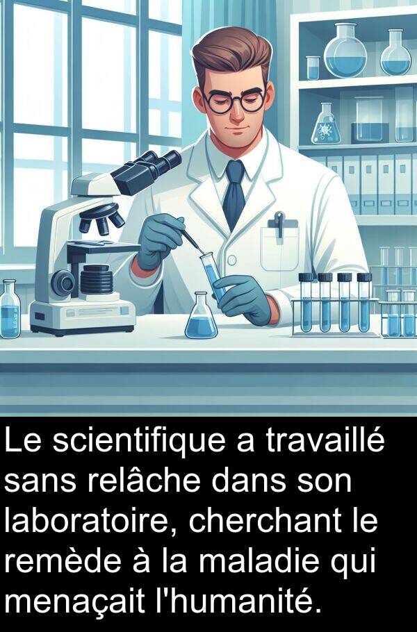 laboratoire: Le scientifique a travaillé sans relâche dans son laboratoire, cherchant le remède à la maladie qui menaçait l'humanité.