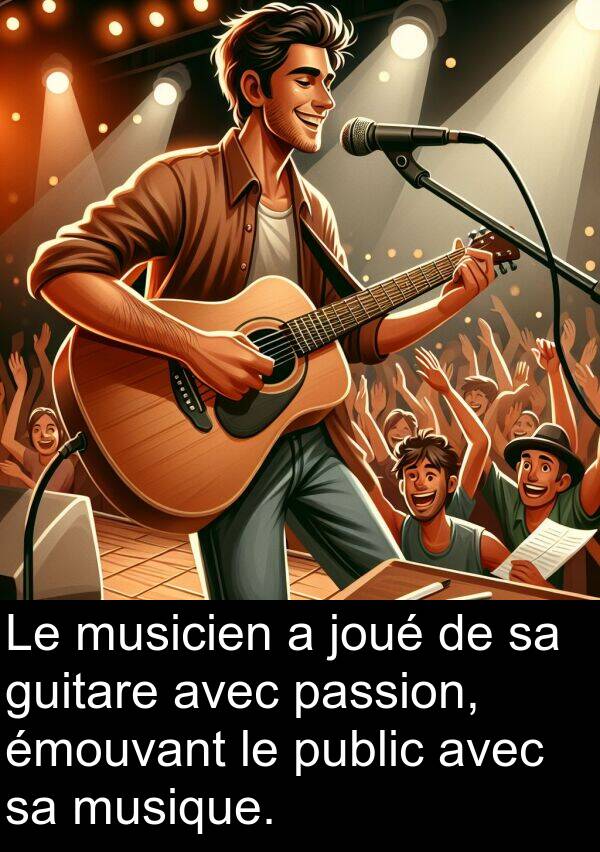 passion: Le musicien a joué de sa guitare avec passion, émouvant le public avec sa musique.