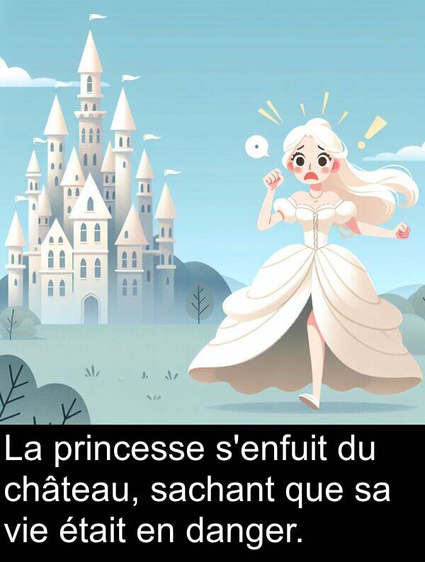 sachant: La princesse s'enfuit du château, sachant que sa vie était en danger.