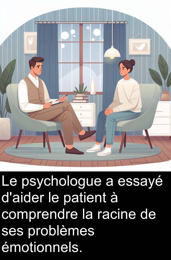 racine: Le psychologue a essayé d'aider le patient à comprendre la racine de ses problèmes émotionnels.