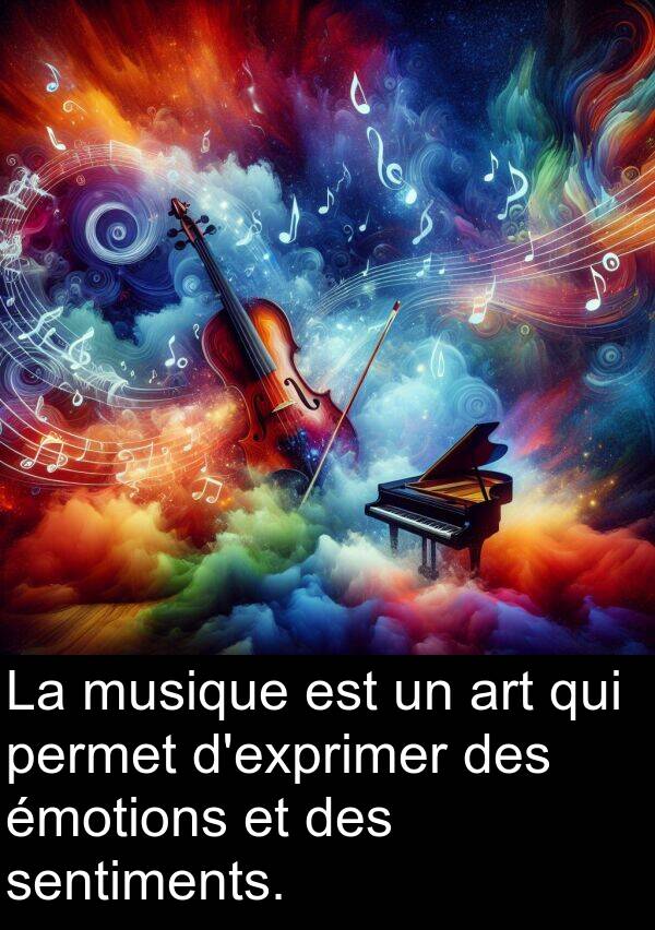 art: La musique est un art qui permet d'exprimer des émotions et des sentiments.