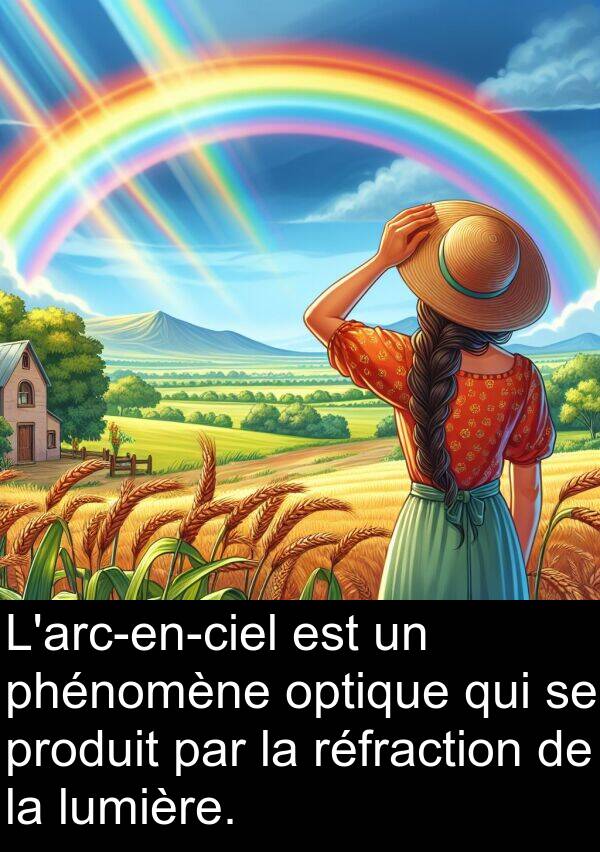 phénomène: L'arc-en-ciel est un phénomène optique qui se produit par la réfraction de la lumière.