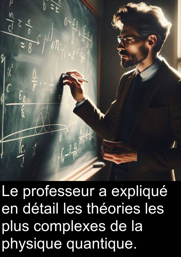 quantique: Le professeur a expliqué en détail les théories les plus complexes de la physique quantique.