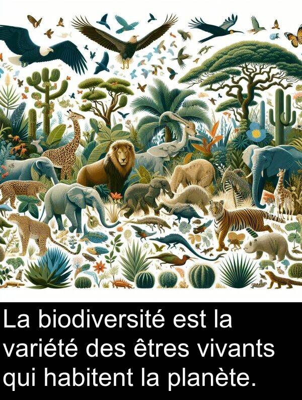 variété: La biodiversité est la variété des êtres vivants qui habitent la planète.