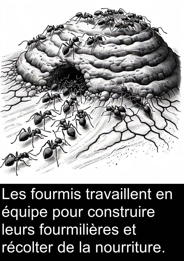 récolter: Les fourmis travaillent en équipe pour construire leurs fourmilières et récolter de la nourriture.