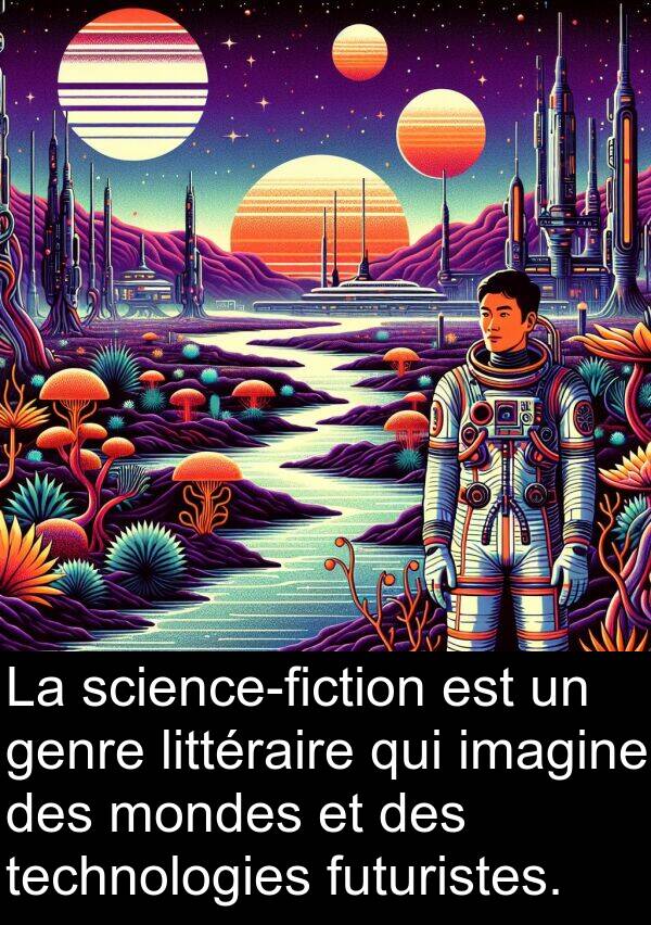 imagine: La science-fiction est un genre littéraire qui imagine des mondes et des technologies futuristes.