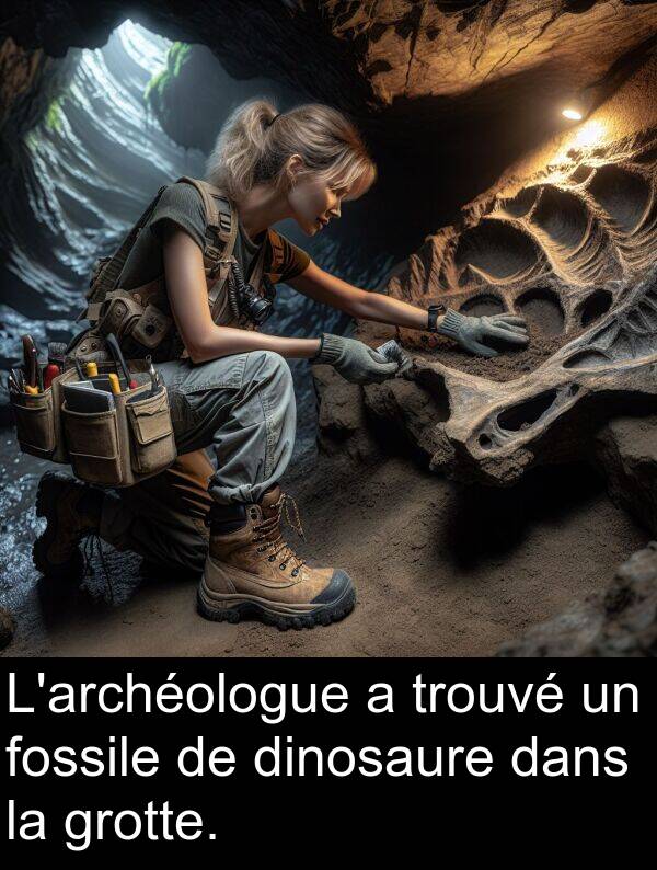 fossile: L'archéologue a trouvé un fossile de dinosaure dans la grotte.