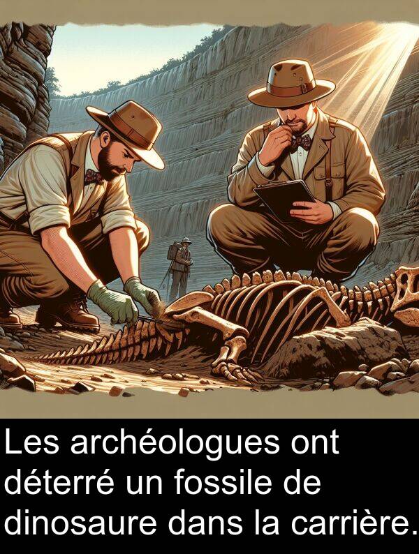 archéologues: Les archéologues ont déterré un fossile de dinosaure dans la carrière.