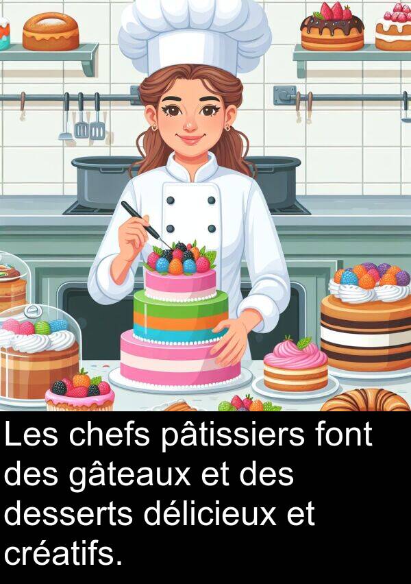 font: Les chefs pâtissiers font des gâteaux et des desserts délicieux et créatifs.