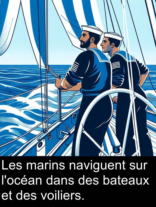 bateaux: Les marins naviguent sur l'océan dans des bateaux et des voiliers.