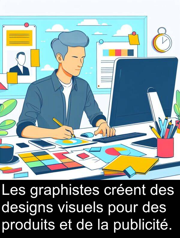 publicité: Les graphistes créent des designs visuels pour des produits et de la publicité.