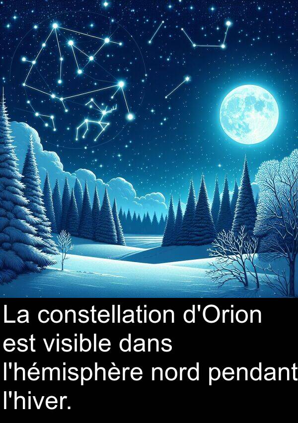 pendant: La constellation d'Orion est visible dans l'hémisphère nord pendant l'hiver.