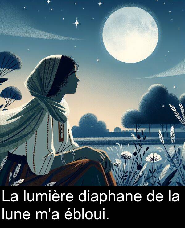 lumière: La lumière diaphane de la lune m'a ébloui.