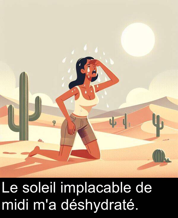 implacable: Le soleil implacable de midi m'a déshydraté.