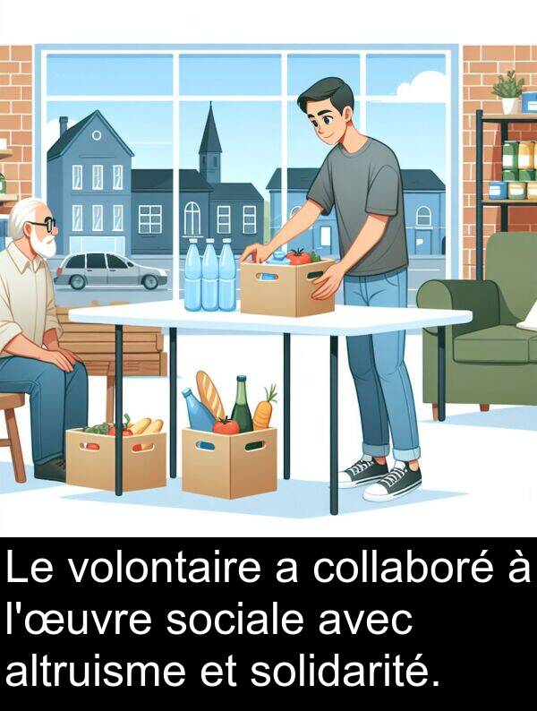 volontaire: Le volontaire a collaboré à l'œuvre sociale avec altruisme et solidarité.