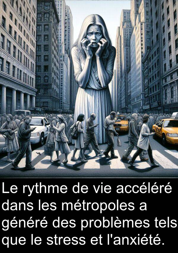 accéléré: Le rythme de vie accéléré dans les métropoles a généré des problèmes tels que le stress et l'anxiété.