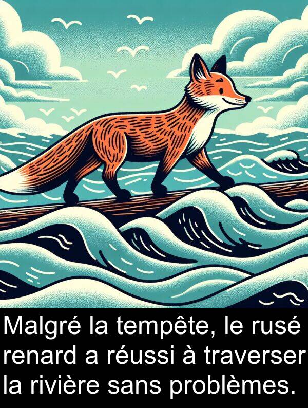 tempête: Malgré la tempête, le rusé renard a réussi à traverser la rivière sans problèmes.